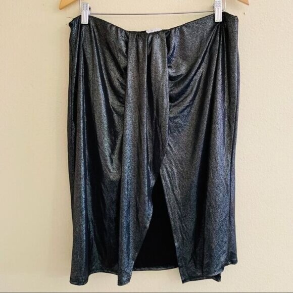 Leith Womens Plus Sz 1X Pencil Satin Midi Skirt Front Ruched Knot Metallic - Picture 2 of 6